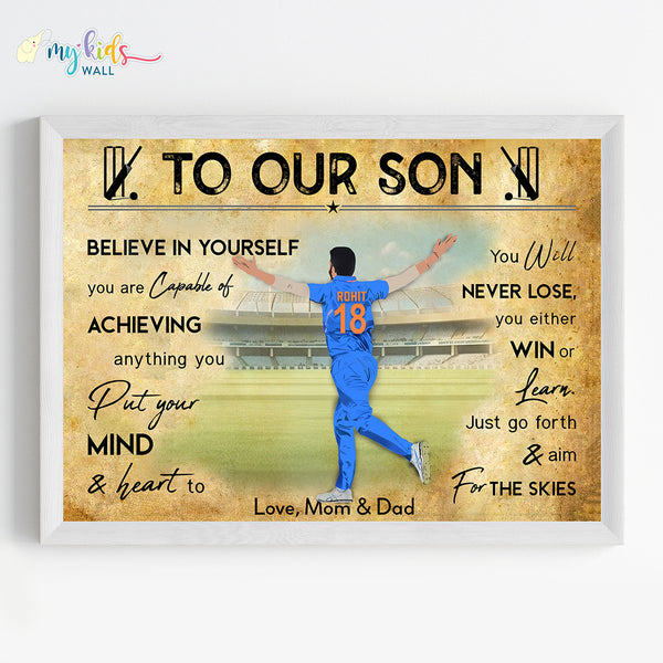 Load image into Gallery viewer, &#39;Cricket Bowler&#39; Personalized Motivational Wall Art (Framed) New
