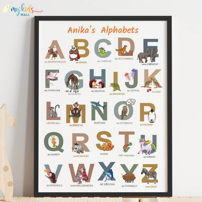 Animal-themed alphabet black wall frame of positive emotions