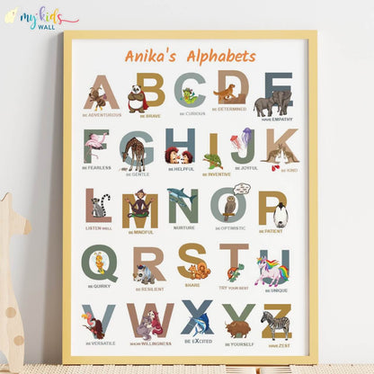 Animal-themed alphabet wooden wall frame of positive emotions