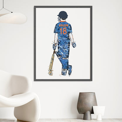 Cricket Player Boy Personalised Wall Art (Big Frame)