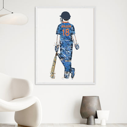 Cricket Player Boy Personalised Wall Art (Big Frame)