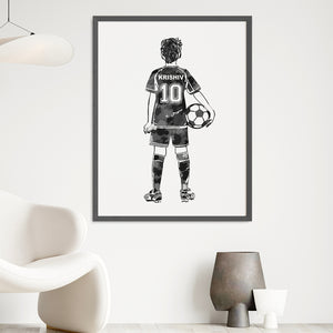 'Football Player' Kid Personalised Wall Art (Big Frame)