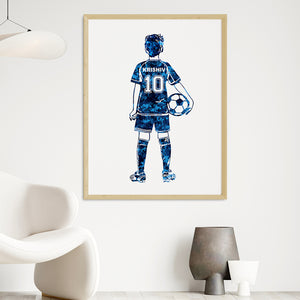 'Football Player' Kid Personalised Wall Art (Big Frame)