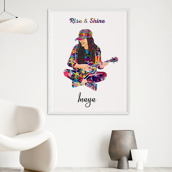 Load image into Gallery viewer, &#39;Ukulele Player Girl&#39; Personalized Wall Art (Big Frame)
