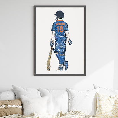 Cricket Player Boy Personalised Wall Art (Big Frame)