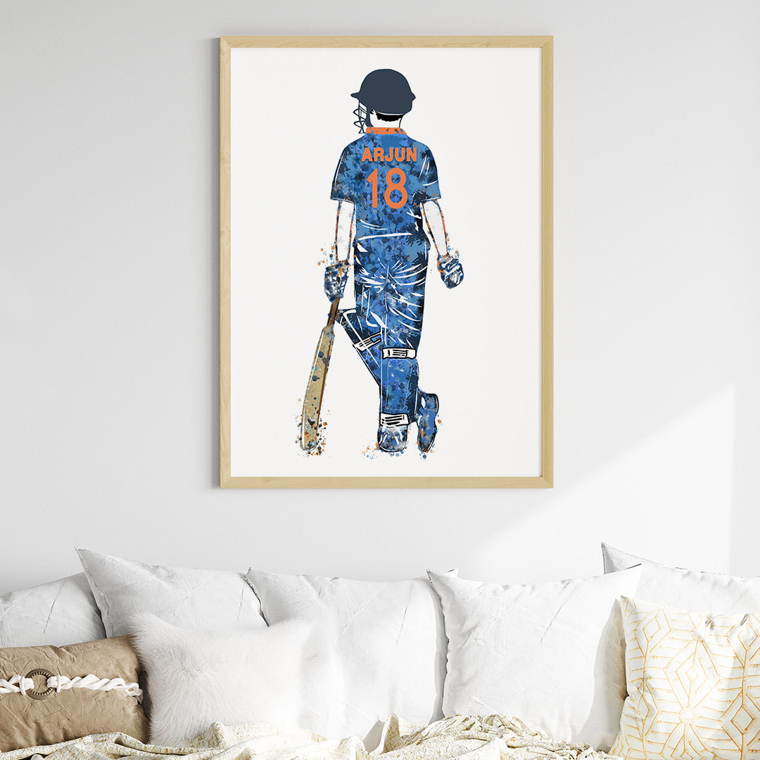 Cricket Player Boy Personalised Wall Art (Big Frame)