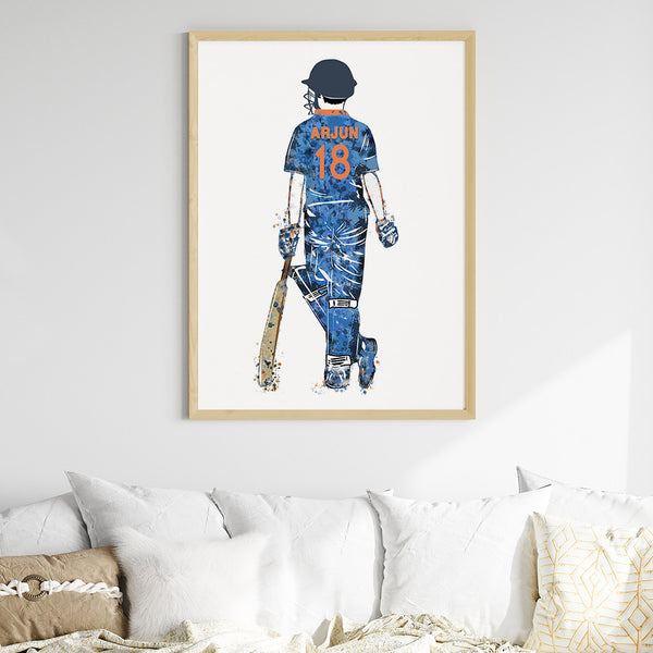 Load image into Gallery viewer, &#39;Cricket Player Boy&#39; Personalised Wall Art (Big Framed)
