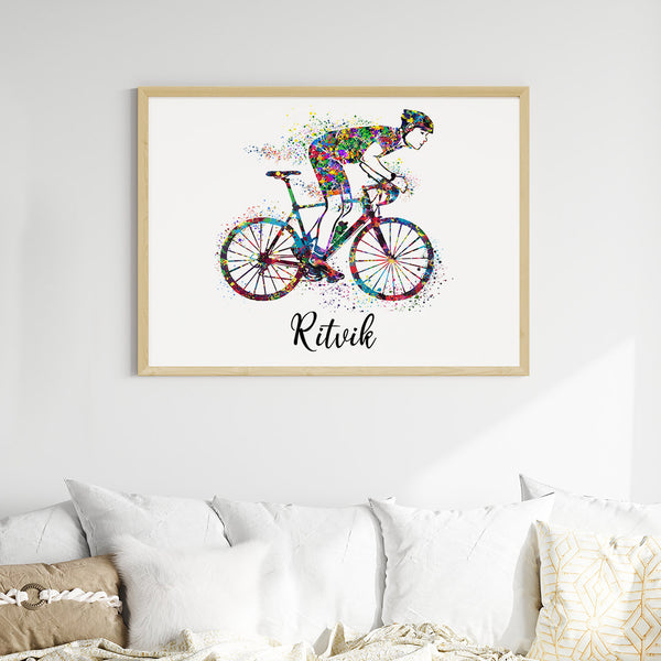 Load image into Gallery viewer, &#39;Racing Cyclist&#39; Personalized Wall Art (Big Frame)
