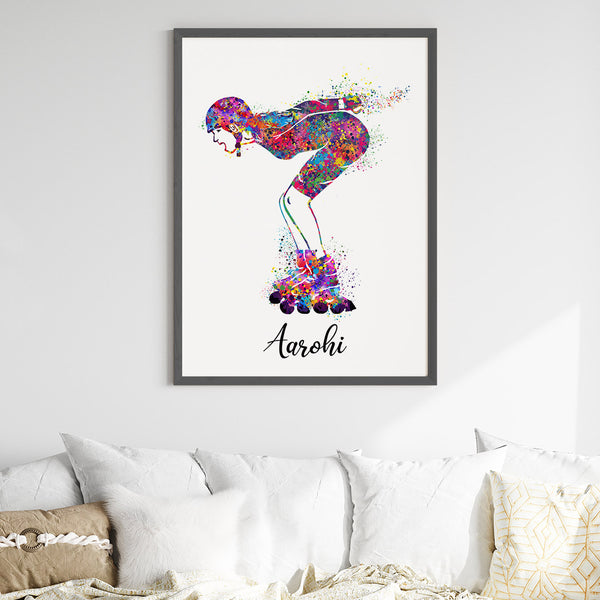 Load image into Gallery viewer, &#39;Roller Skater&#39; Girl Personalized Wall Art (Big Frame)
