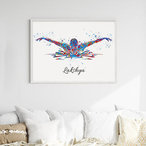 'Swimmer Butterfly' Personalised Wall Art (Big Frame)