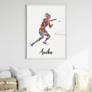 'Table Tennis Player Girl' Personalised Wall Art (Big Frame)