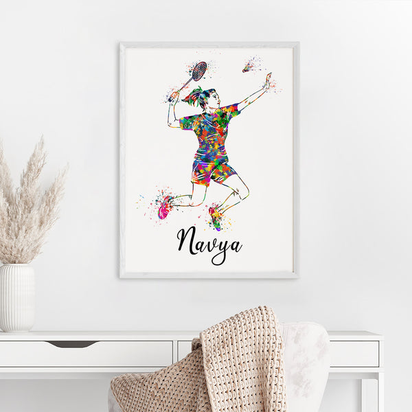 Load image into Gallery viewer, &#39;Badminton Player&#39; Girl Personalised Wall Art (Big Frame)
