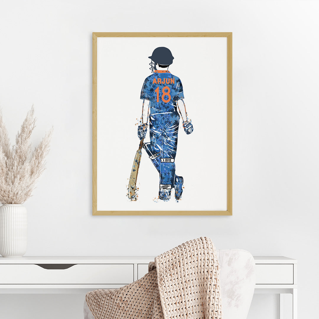 Cricket Player Boy Personalised Wall Art (Big Frame)