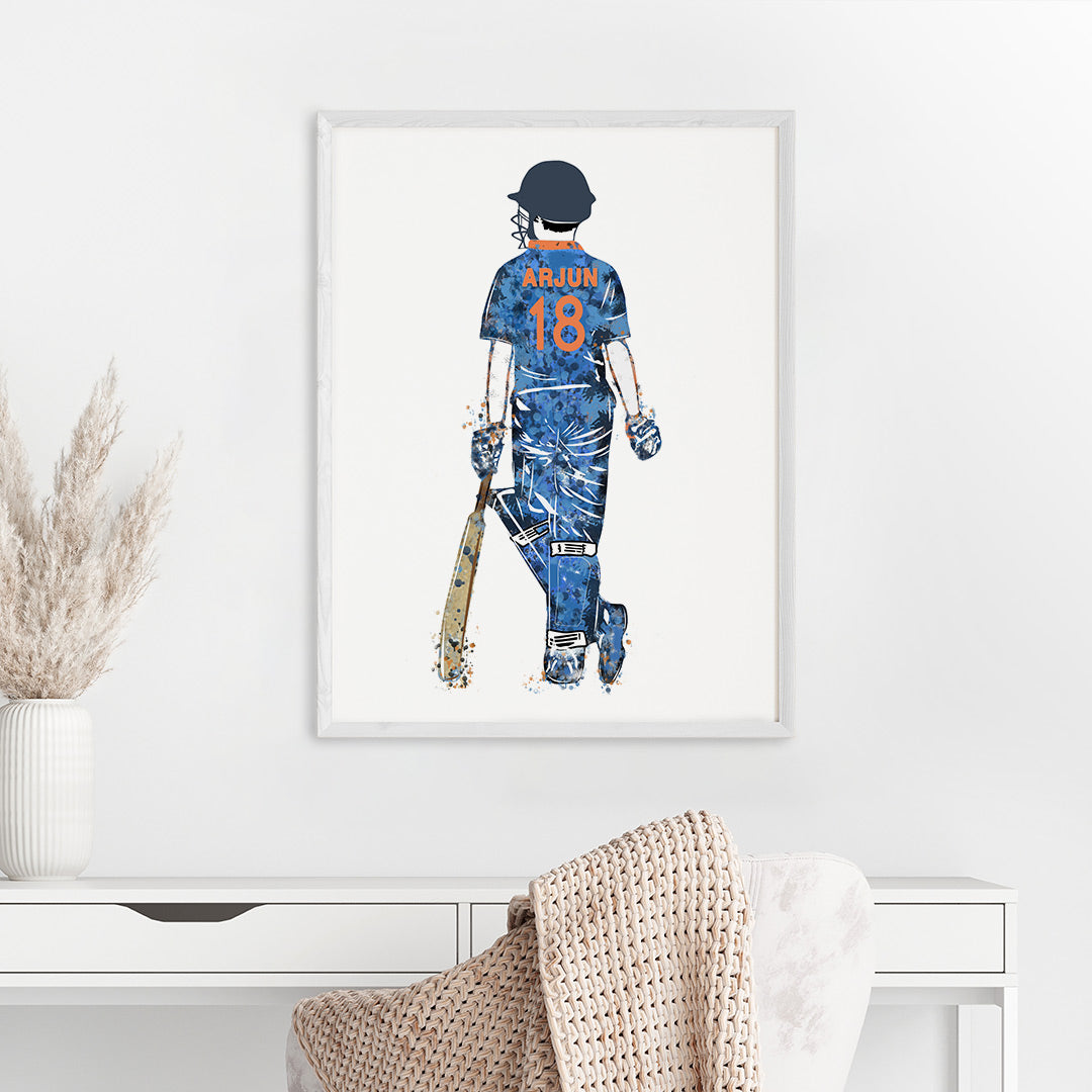 Cricket Player Boy Personalised Wall Art (Big Frame)