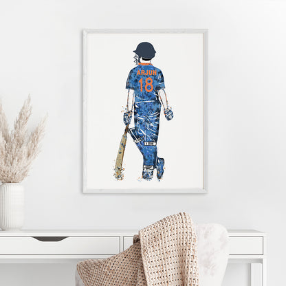 Cricket Player Boy Personalised Wall Art (Big Frame)