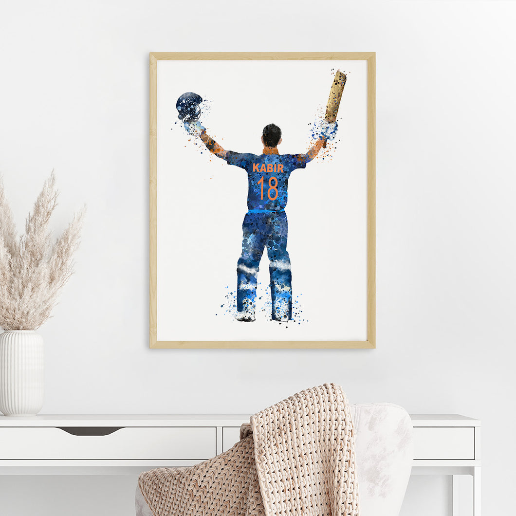 'Cricket Player' Personalised Wall Art (Big Frame)