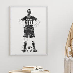 'Football Player' Girl Personalised Wall Art (Big Frame)