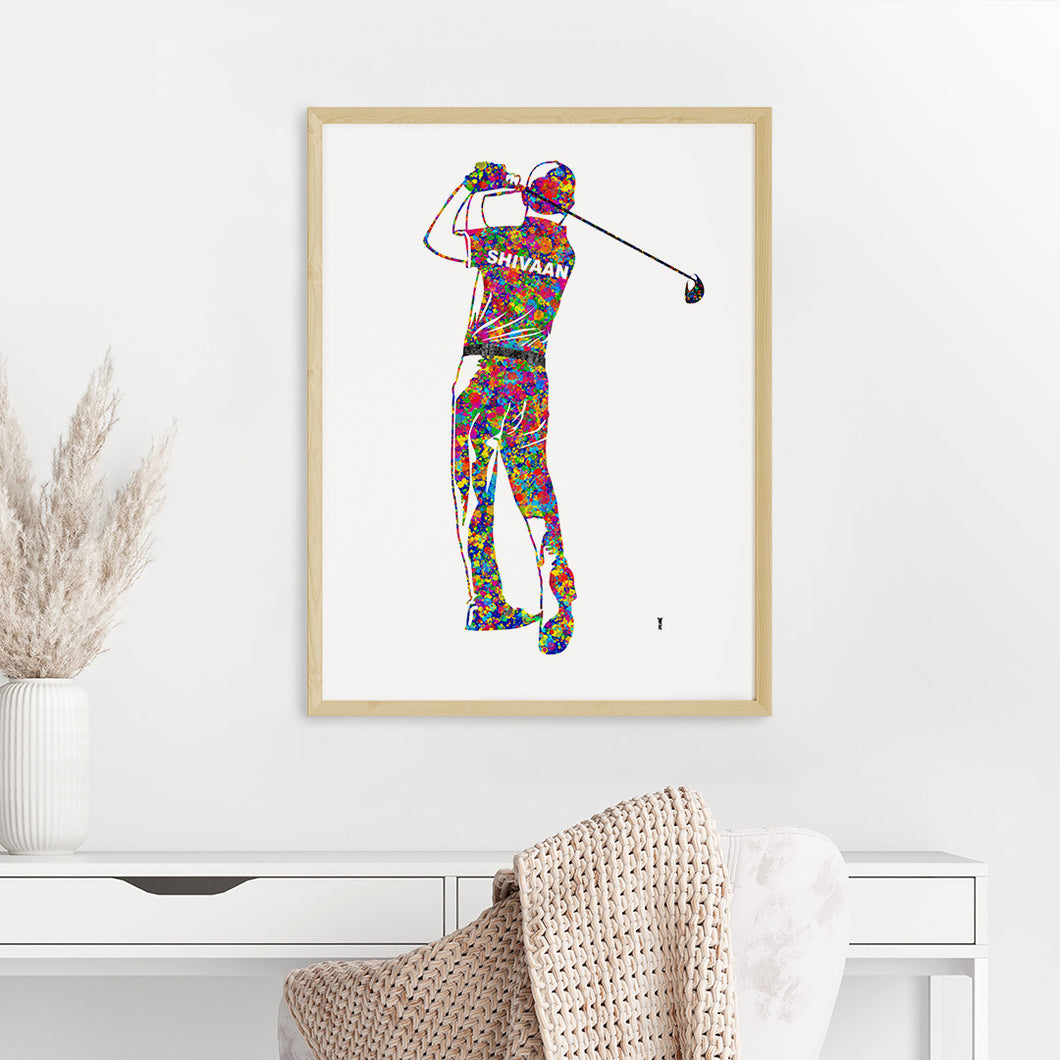 'Golf Player' Personalized Wall Art (Big Frame)