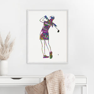 'Golfer Girl' Personalised Wall Art (Big Frame)
