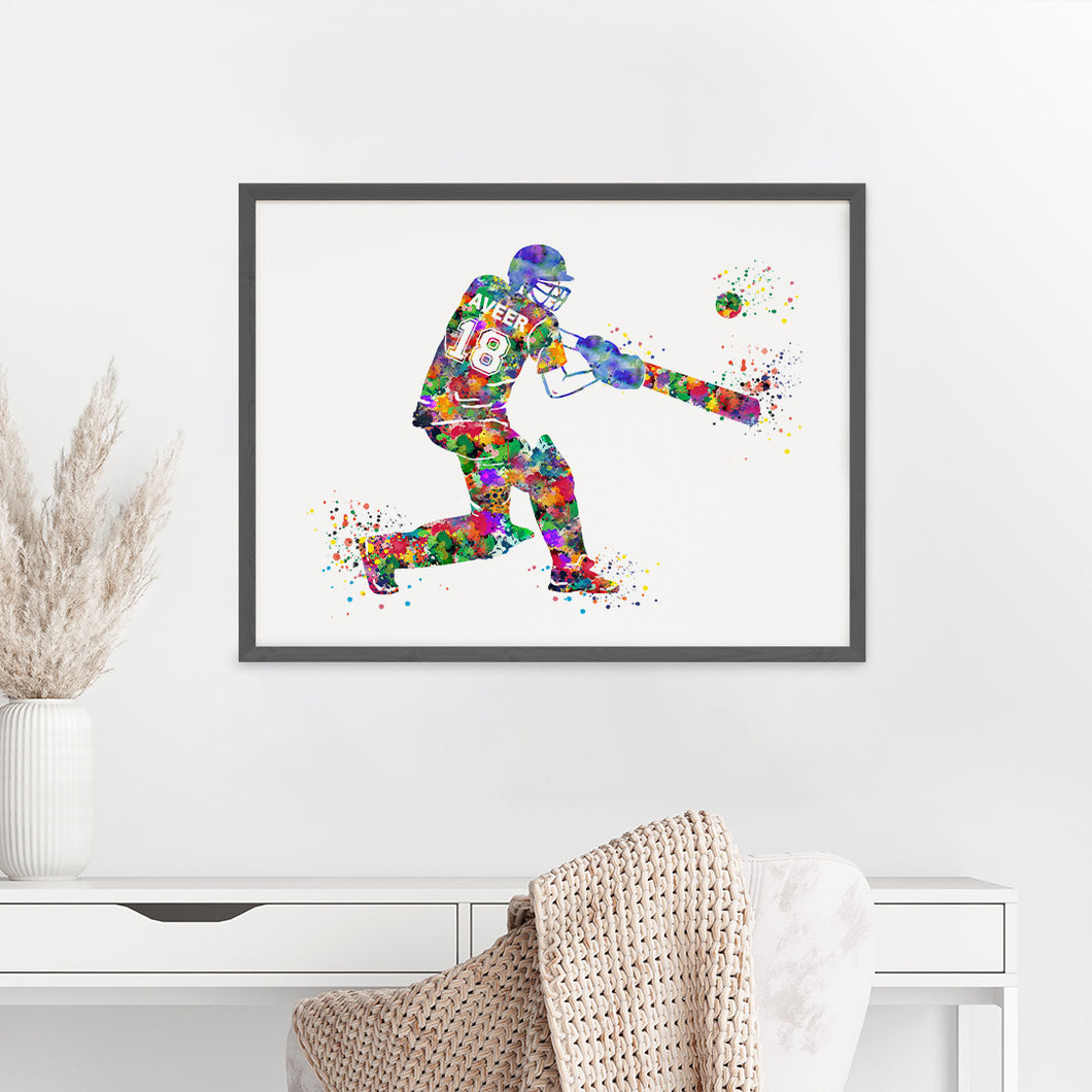 'Cricketer' Personalised Wall Art (Big Frame)
