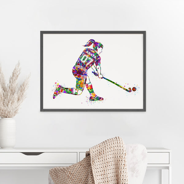 Load image into Gallery viewer, &#39;Hockey Player&#39; Girl Personalised Wall Art (Framed)
