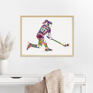 'Hockey Player' Girl Personalised Wall Art (Framed)