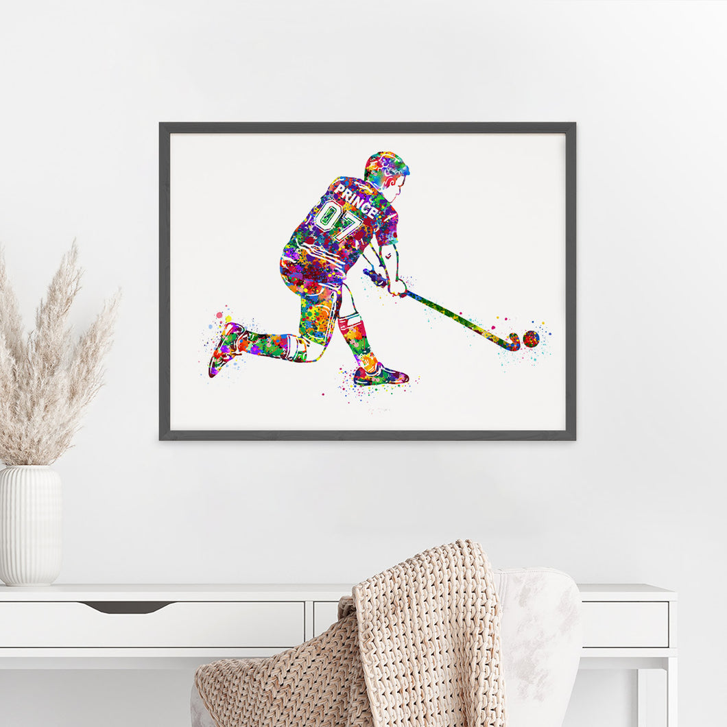 'Hockey Player' Personalised Wall Art (Big Frame)
