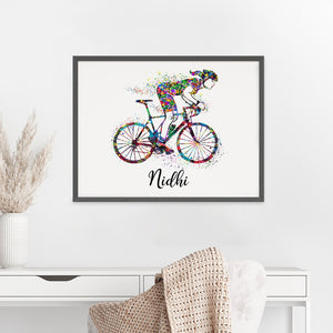 'Racing Cyclist' Girl Personalized Wall Art (Framed)