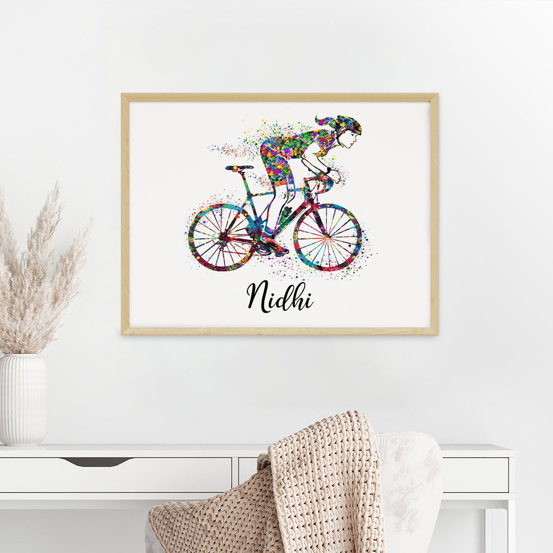 Racing Cyclist Girl Personalized Wall Art (Framed)