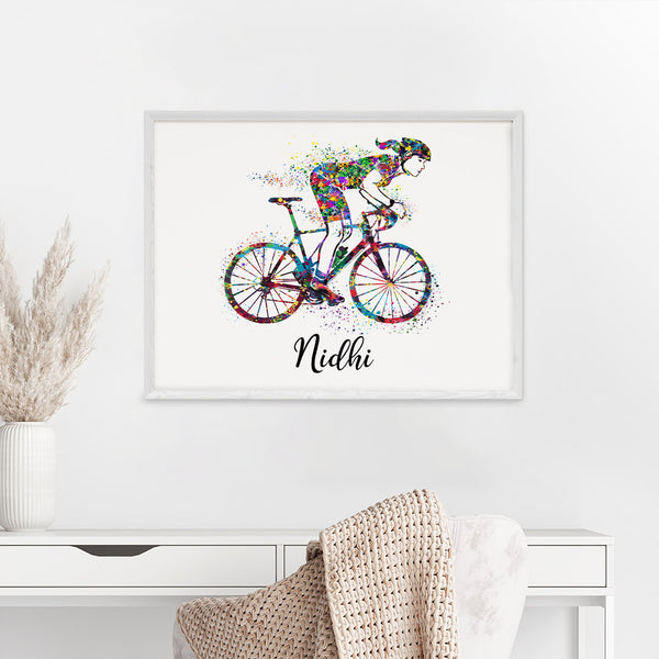 Load image into Gallery viewer, &#39;Racing Cyclist&#39; Girl Personalized Wall Art (Big Frame)
