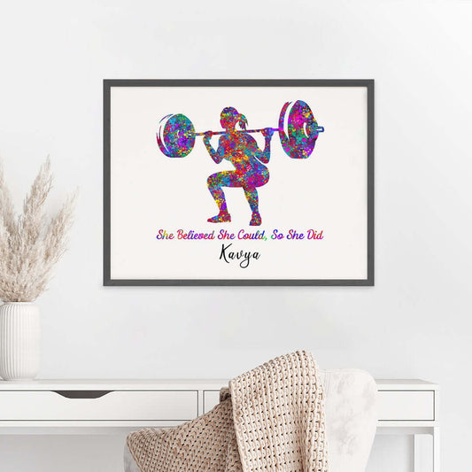 Inspirational weightlifter girl wall art black frame