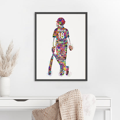 Cricket Player Boy Personalised Wall Art (Big Frame)