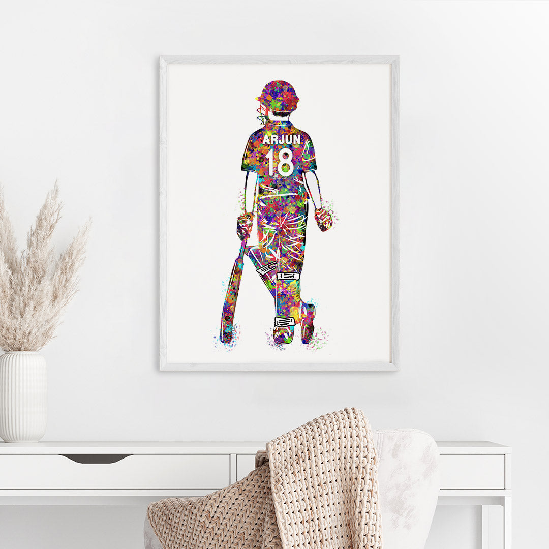 Cricket Player Boy Personalised Wall Art (Big Frame)