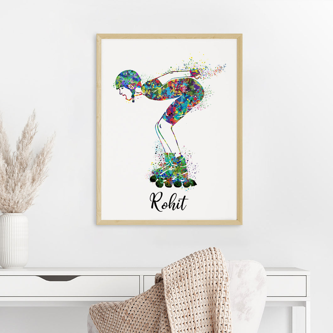 'Roller Skater' Boy Personalized Wall Art (Big Frame)