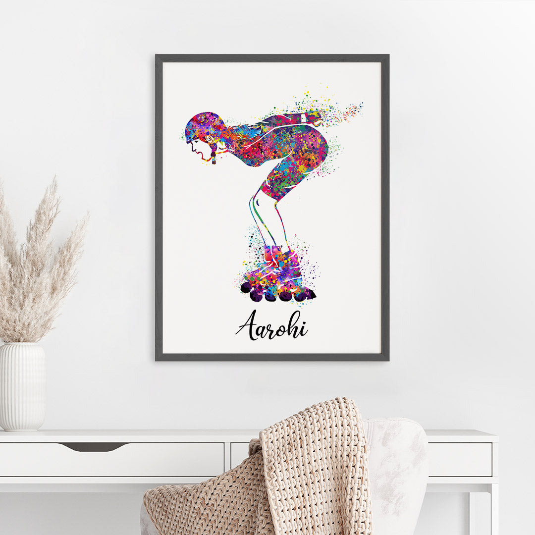 Roller Skater Girl Personalized Wall Art (Framed)