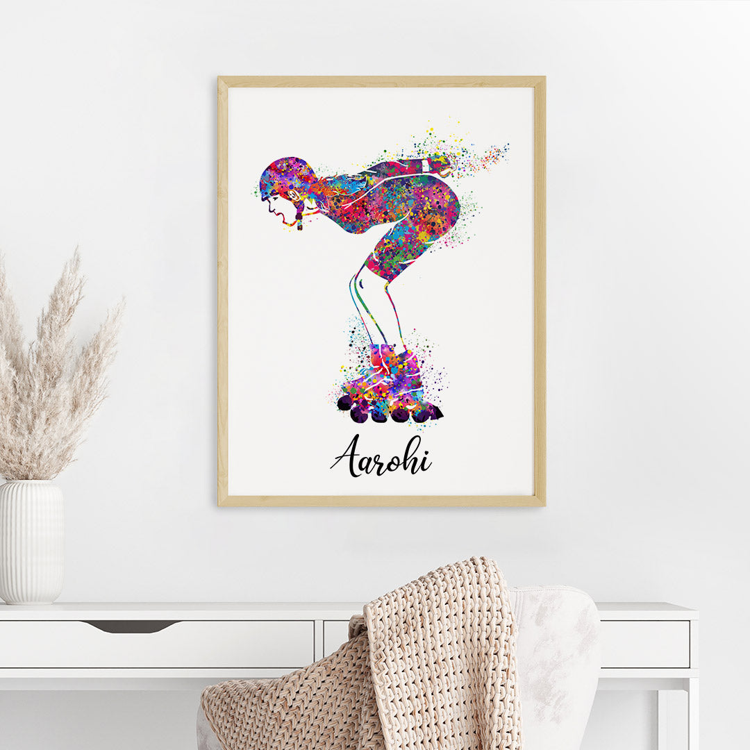 Roller Skater Girl Personalized Wall Art (Framed)