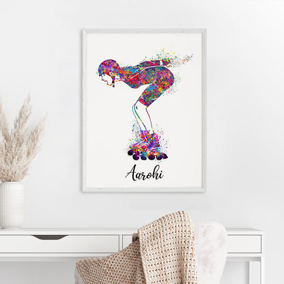 Roller Skater Girl Personalized Wall Art (Framed)