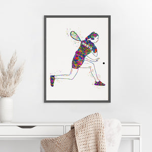 'Squash Player' Girl Personalized Wall Art (Big Frame)