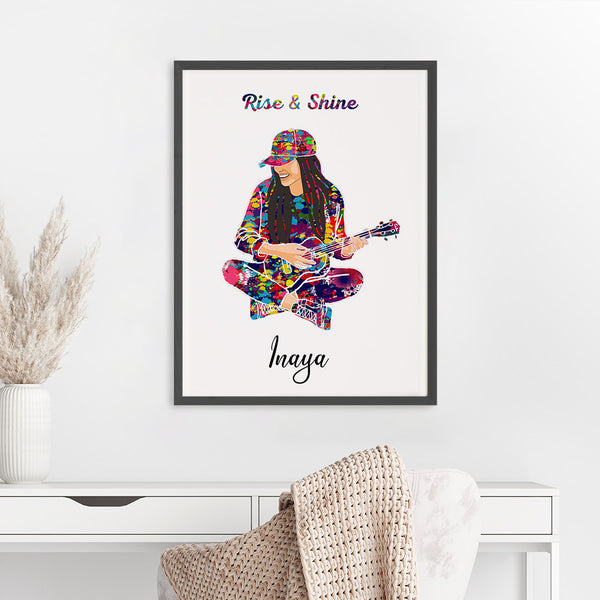 Load image into Gallery viewer, &#39;Ukulele Player Girl&#39; Personalized Wall Art (Big Frame)
