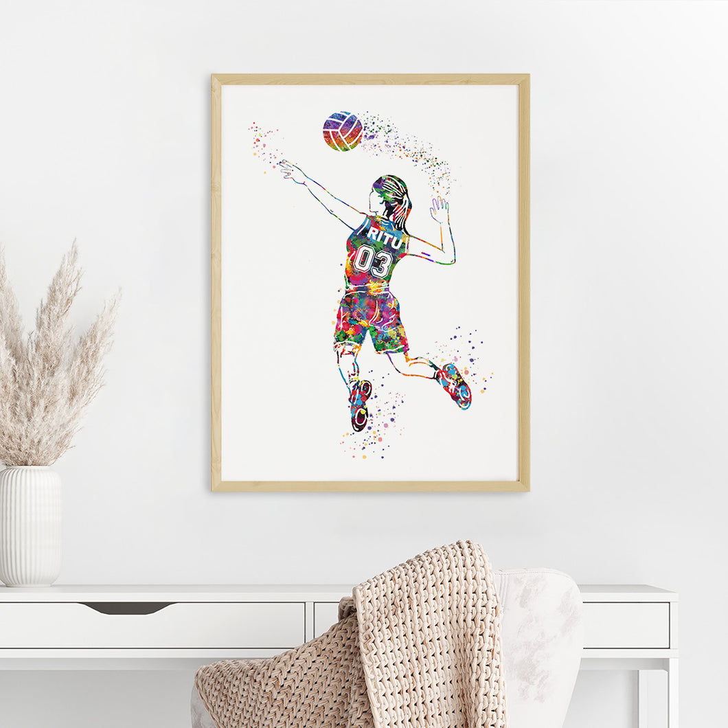 'Volleyball Player' Girl Personalised Wall Art (Big Frame)