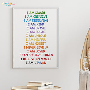 'Daily Positive Affirmations' Watercolor Personalized Wall Art (Big Frame)
