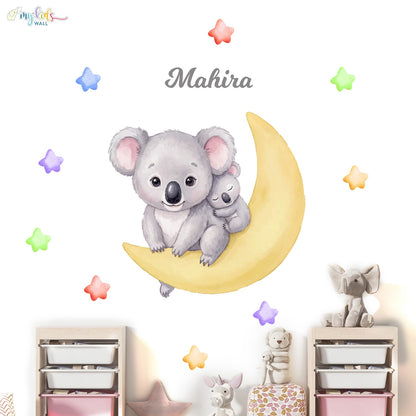 Adorable Koalas On Crescent Moon Personalized Wall Stickers