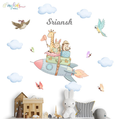 Adventure Safari Animals Rocket Personalized Wall Stickers