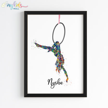Aerial Gymnastics Girl Multicolor Wall Art (Framed)