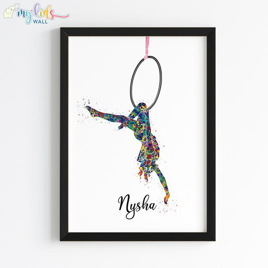 Aerial Gymnastics Girl Multicolor Wall Art (Framed)