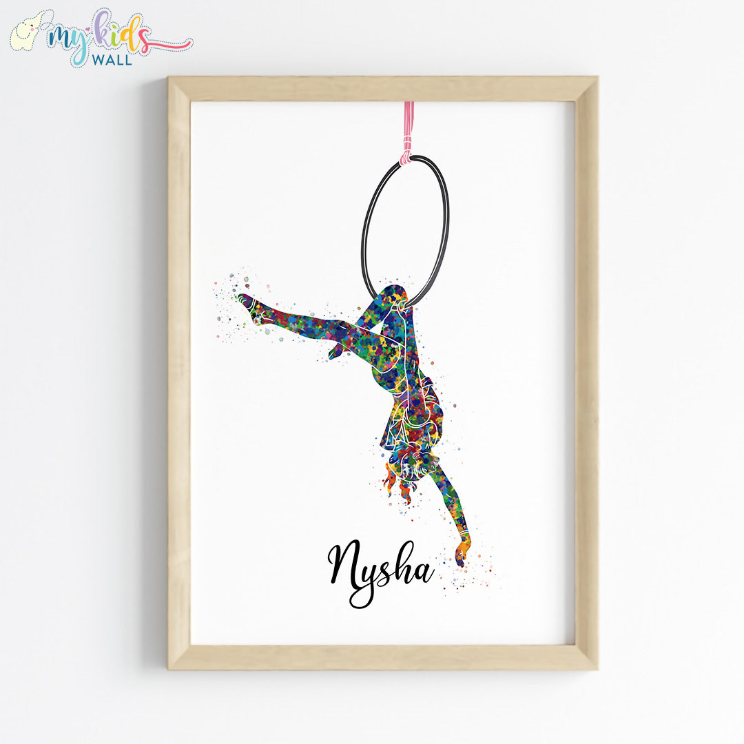 Aerial Gymnastics Girl Multicolor Wall Art (Framed)