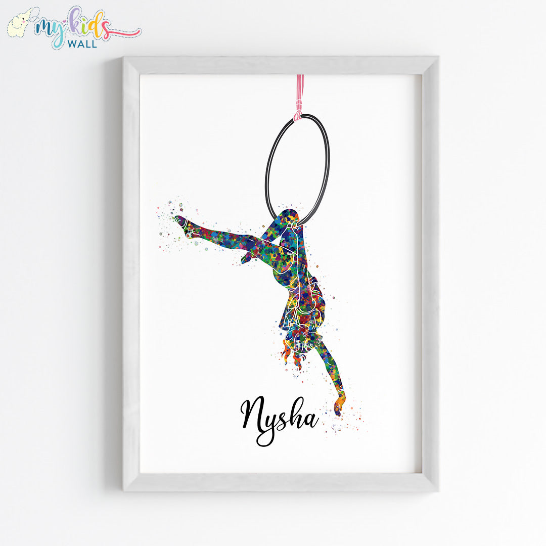 Aerial Gymnastics Girl Multicolor Wall Art (Framed)