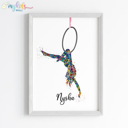 Aerial Gymnastics Girl Multicolor Wall Art (Framed)
