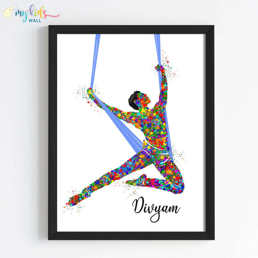 Colorful aerial yoga wall art black frame