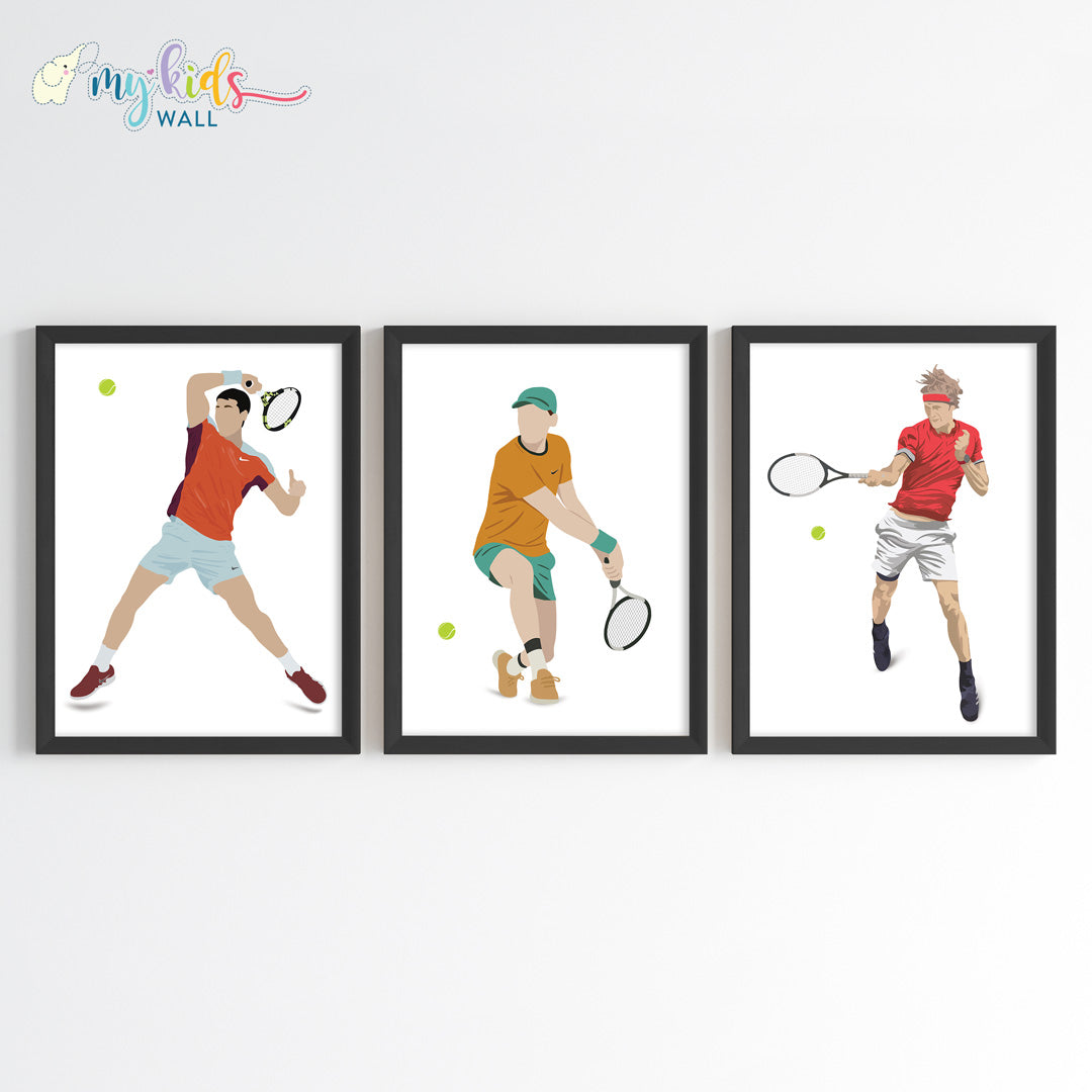 Alcaraz-Sinner-Zeverev Personalized Wall Art Framed Set of 3 black